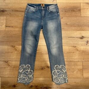 Driftwood Colette Floral Embroidered Jeans SZ 28 Straight Leg Ankle